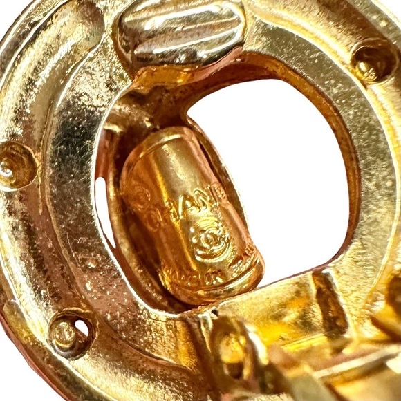Authentic CHANEL Gold Timeless Interlocking C Round Clip On Earrings - Picture 9 of 9